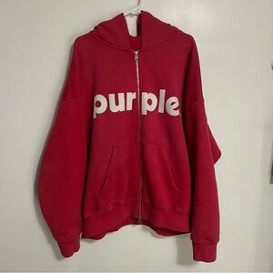 Purple Brand HWT Fleece Full Zip Red Hoodie Size XL